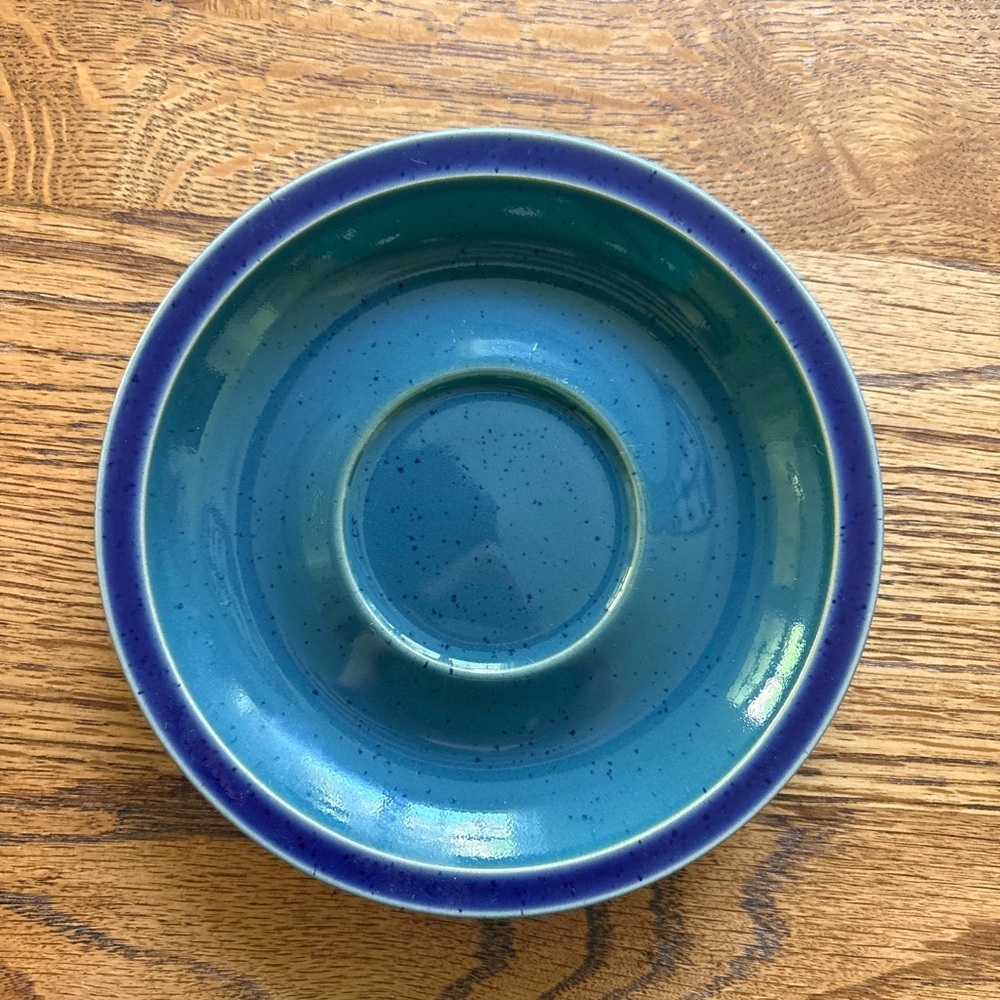 Vintage Denby Metz handcrafted saucers- set of 3- made in England- green & blue - Picture 2 of 10